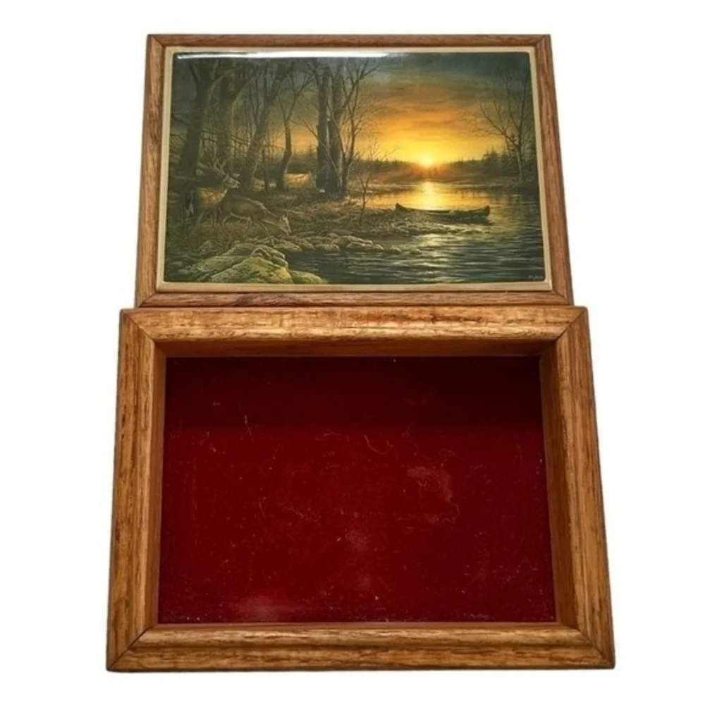 Vintage Terry Redlin Morning Glow Wood Jewelry Box 6.5x5x2